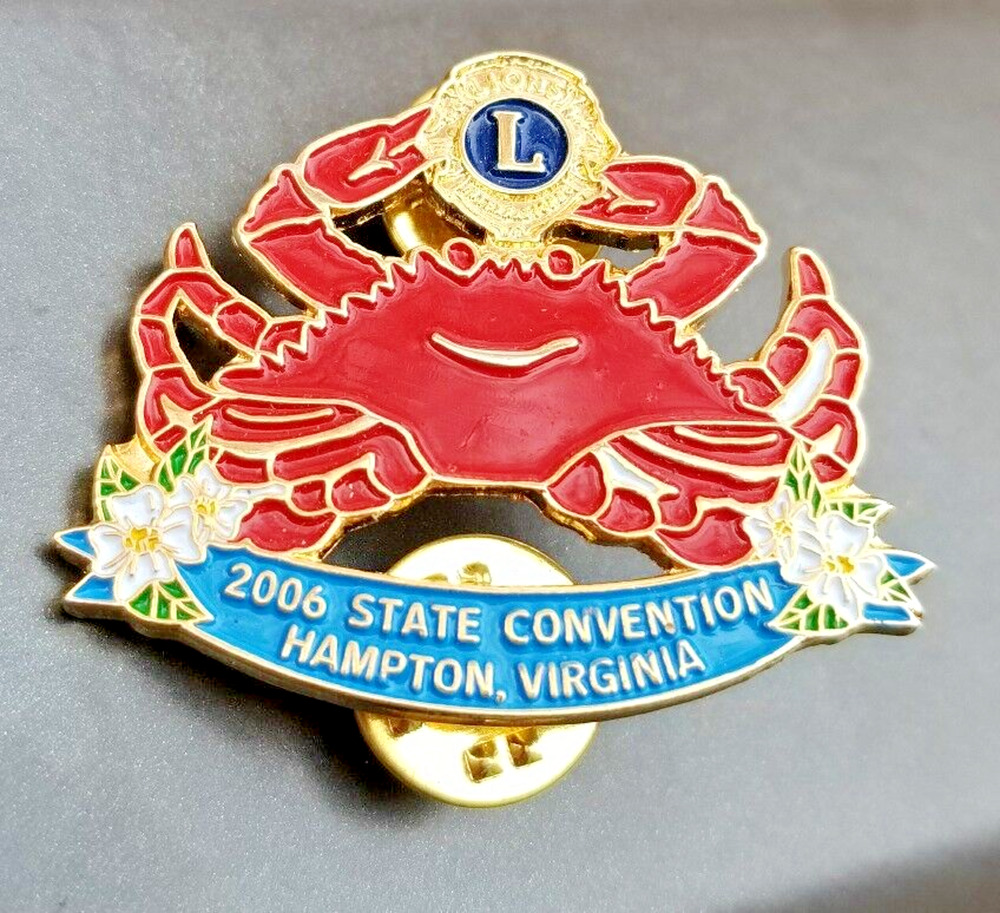 2006 Lions Club PIN Hampton Virginia and State Convention Enamel Red Crab Brooch